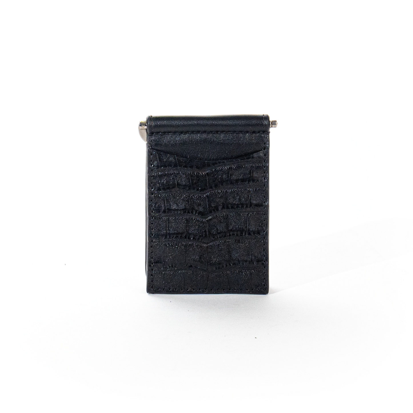TARJETERO CLIP EN PIEL GENUINA DE CAIMÁN NEGRO